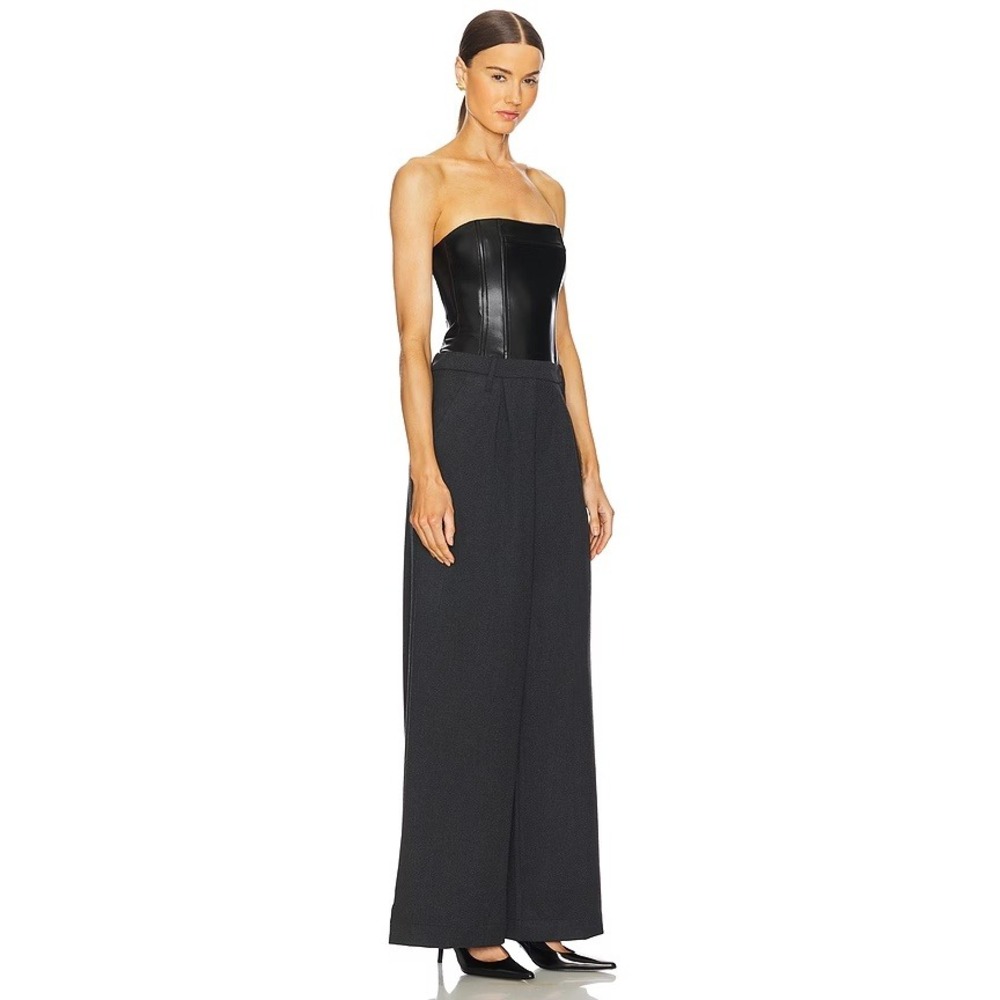WeWoreWhat Corset Wide Leg Jumpsuit Black Faux Leather Grey Pleated Trousers 2